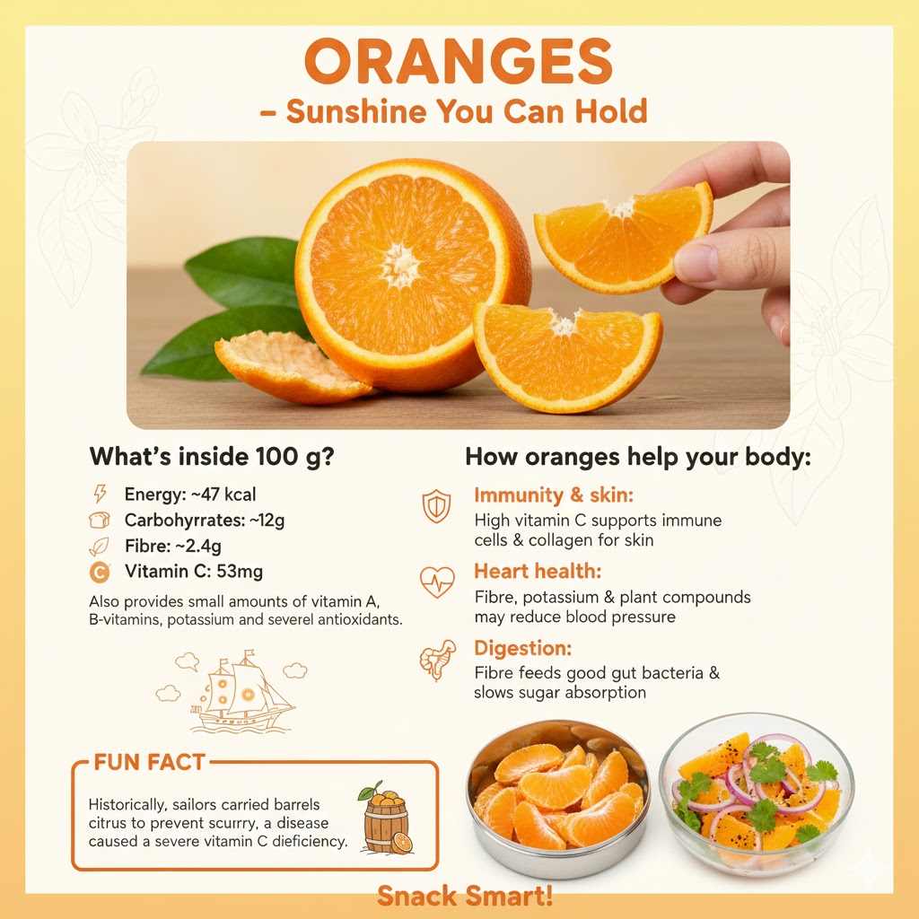 Orange slices and whole orange