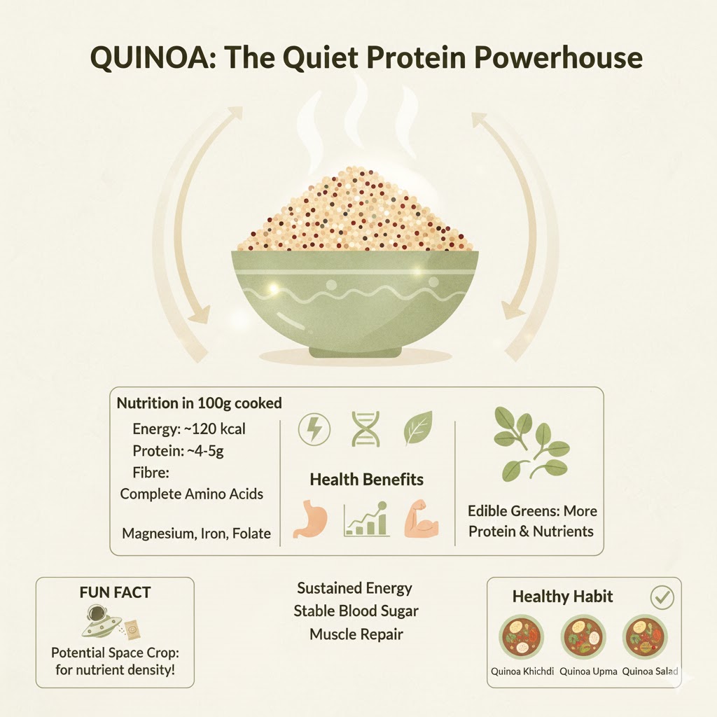 Bowl of cooked quinoa with colourful vegetables